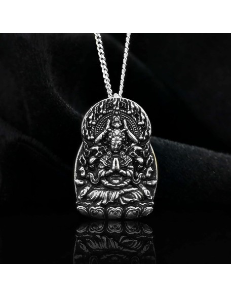 Buddha Necklace, Buddha Pendant, Tibetan Pendant Necklace, Silver Lotus Flower Necklace, Hindu Jewelry, Tibetan Buddhist Pendant