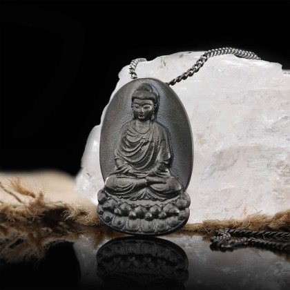 Buddha Talisman, Buddha Necklace, Buddhist Necklace, Hindu Silver Jewelry, Tibetan Pendant Necklace, Buddha Pendant, Meditation Charm