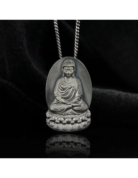 Buddha Talisman, Buddha Necklace, Buddhist Necklace, Hindu Silver Jewelry, Tibetan Pendant Necklace, Buddha Pendant, Meditation Charm