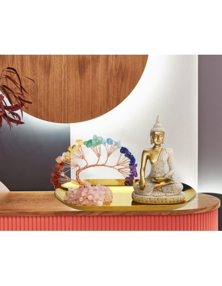 Buddha Statue and Crystal Tree, Yoga Meditation and Zen Decor, Sitting Statue of Sakyamuni in Thailand(4.3 in), for Office, Desktop, Spirit Room Home Decor