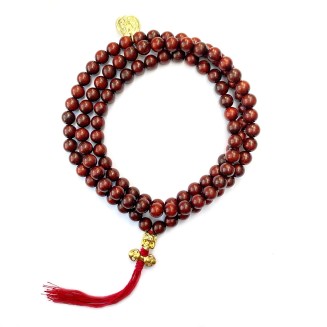 Impermanence - 8mm Natural Padauk Wood 108 Mala Meditation Beads - Tibetan traditional prayer beads