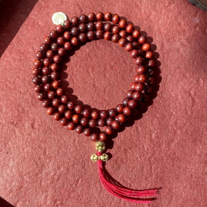 Impermanence - 8mm Natural Padauk Wood 108 Mala Meditation Beads - Tibetan traditional prayer beads