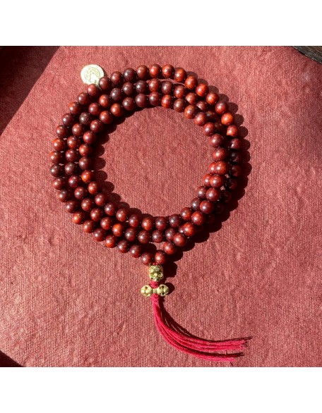 Impermanence - 8mm Natural Padauk Wood 108 Mala Meditation Beads - Tibetan traditional prayer beads