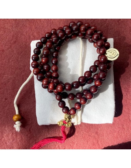 Impermanence - 8mm Natural Padauk Wood 108 Mala Meditation Beads - Tibetan traditional prayer beads