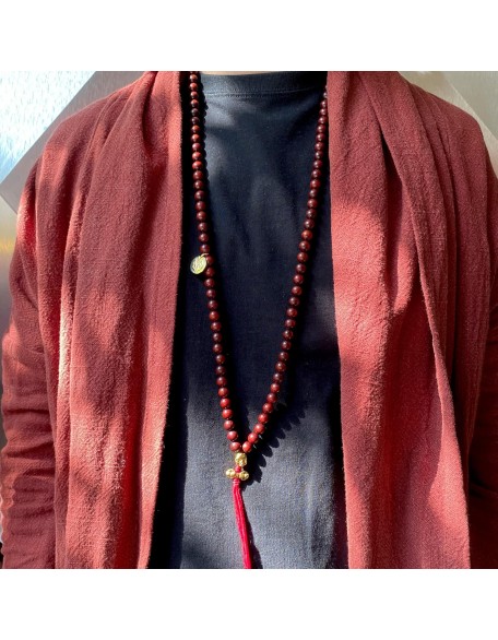 Impermanence - 8mm Natural Padauk Wood 108 Mala Meditation Beads - Tibetan traditional prayer beads