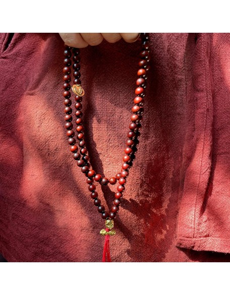 Impermanence - 8mm Natural Padauk Wood 108 Mala Meditation Beads - Tibetan traditional prayer beads