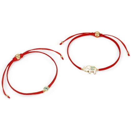 - Spiritual Strength - Women's 18K Gold Plated Brass Elephant & Evil Eye Charm Red String Adjustable Bracelet To Bring Energies of Beauty Handmade in Bali