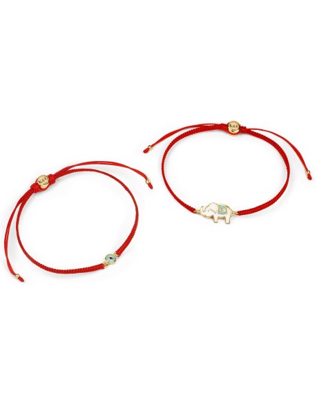 - Spiritual Strength - Women's 18K Gold Plated Brass Elephant & Evil Eye Charm Red String Adjustable Bracelet To Bring Energies of Beauty Handmade in Bali