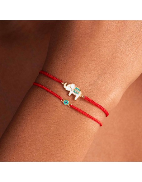 - Spiritual Strength - Women's 18K Gold Plated Brass Elephant & Evil Eye Charm Red String Adjustable Bracelet To Bring Energies of Beauty Handmade in Bali