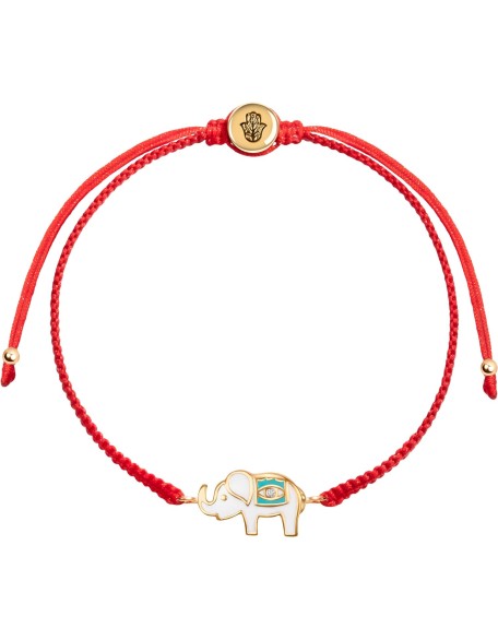 - Spiritual Strength - Women's 18K Gold Plated Brass Elephant & Evil Eye Charm Red String Adjustable Bracelet To Bring Energies of Beauty Handmade in Bali