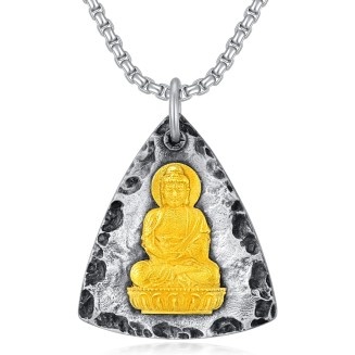 Fathers Gift Buddha Necklace for Men Women 925 Sterling Silver/14K Gold Plated Buddhist Necklace Chinese Lucky Talisman Amulet Protection Ideal Gifts for Christmas Xmas