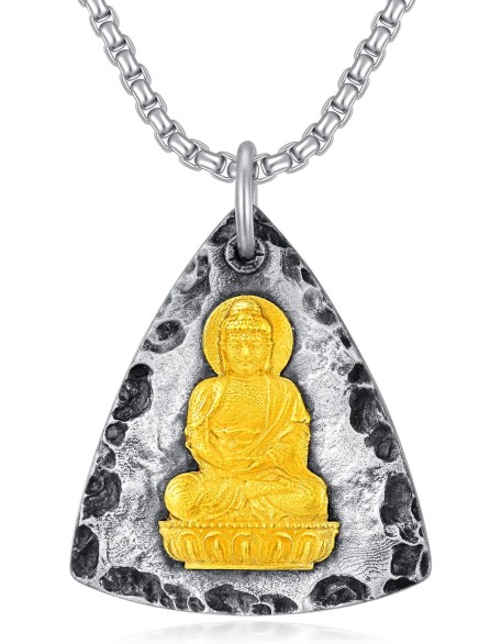 Fathers Gift Buddha Necklace for Men Women 925 Sterling Silver/14K Gold Plated Buddhist Necklace Chinese Lucky Talisman Amulet Protection Ideal Gifts for Christmas Xmas