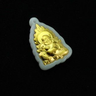 Happy Laugh Buddha Gold Leaf Natural Jadeite Jade Pendant