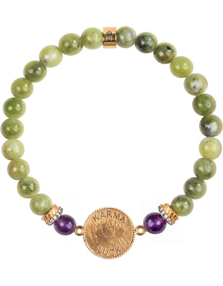 - Defensive Trio - Women's Genuine Jade Stone 18K Gold Plated Brass Evil Eye Beaded Bracelet. 6.5" stretch.Protection Bracelet, Ready to Gift for Her.