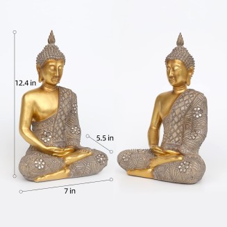 Buddha Statue for Home Decor Gold 12.4”-Buddha Statues for Zen Decor - Spiritual Décor-Buddha Decor for Living Room-Buda – Budda – Indoor Buddha Gift for Relaxation, Meditation or Shrine…