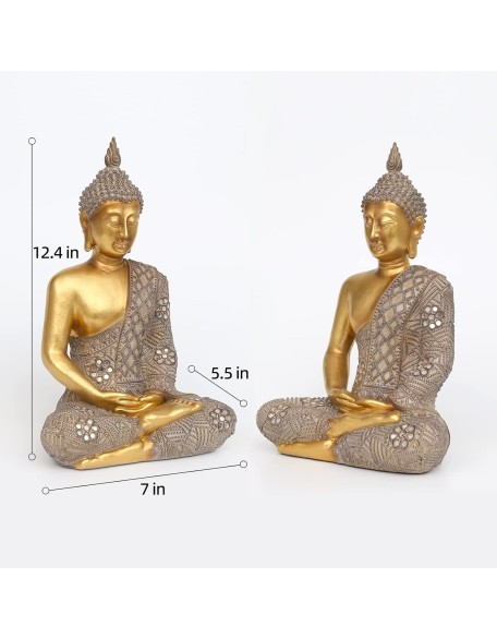 Buddha Statue for Home Decor Gold 12.4”-Buddha Statues for Zen Decor - Spiritual Décor-Buddha Decor for Living Room-Buda – Budda – Indoor Buddha Gift for Relaxation, Meditation or Shrine…