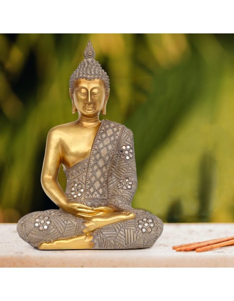 Buddha Statue for Home Decor Gold 12.4”-Buddha Statues for Zen Decor - Spiritual Décor-Buddha Decor for Living Room-Buda – Budda – Indoor Buddha Gift for Relaxation, Meditation or Shrine…