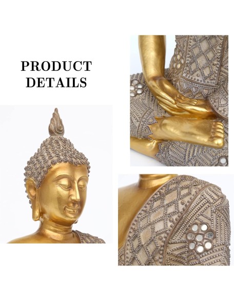 Buddha Statue for Home Decor Gold 12.4”-Buddha Statues for Zen Decor - Spiritual Décor-Buddha Decor for Living Room-Buda – Budda – Indoor Buddha Gift for Relaxation, Meditation or Shrine…