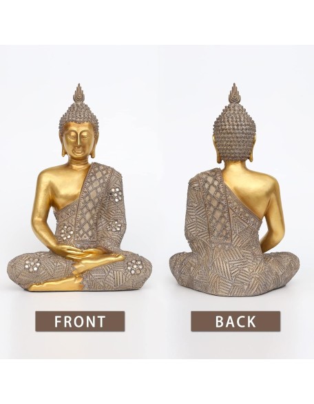 Buddha Statue for Home Decor Gold 12.4”-Buddha Statues for Zen Decor - Spiritual Décor-Buddha Decor for Living Room-Buda – Budda – Indoor Buddha Gift for Relaxation, Meditation or Shrine…