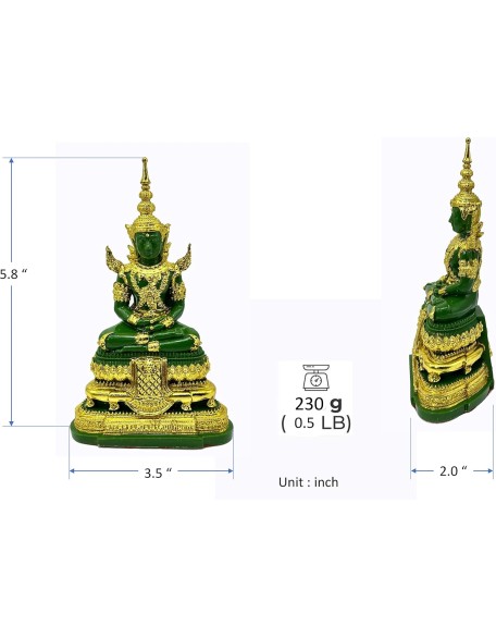 Emerald Buddha Statue Realistic Designed Knee to Knee 2" H. 6" H Jade Buddha Thai Buddha Statue for Home Decor Buddha Gift Buddha Sculpture Buddha Figurines (Summer)