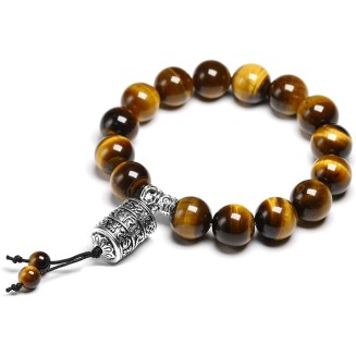 Natural A Grade Tiger Eye Stone 12MM Beads Buddhist Tibetan Buddha Strand Bracelet Vintage Charm Bracelets Men Women Handmade