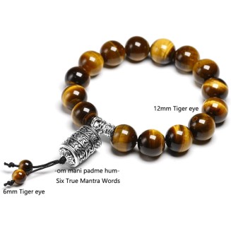 Natural A Grade Tiger Eye Stone 12MM Beads Buddhist Tibetan Buddha Strand Bracelet Vintage Charm Bracelets Men Women Handmade