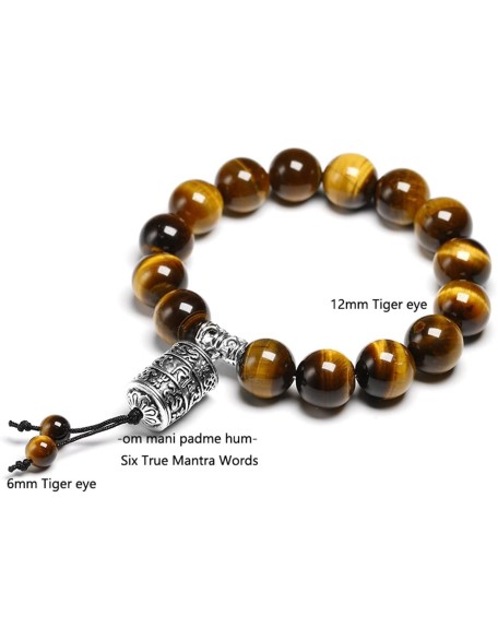 Natural A Grade Tiger Eye Stone 12MM Beads Buddhist Tibetan Buddha Strand Bracelet Vintage Charm Bracelets Men Women Handmade