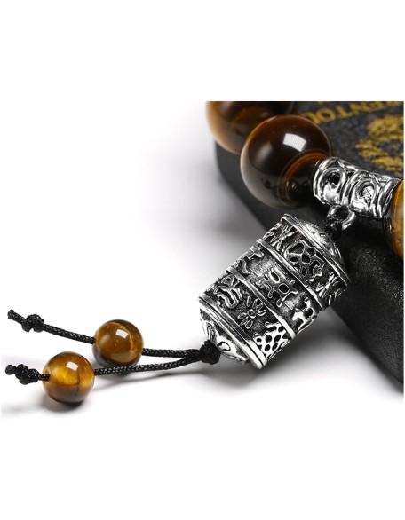 Natural A Grade Tiger Eye Stone 12MM Beads Buddhist Tibetan Buddha Strand Bracelet Vintage Charm Bracelets Men Women Handmade