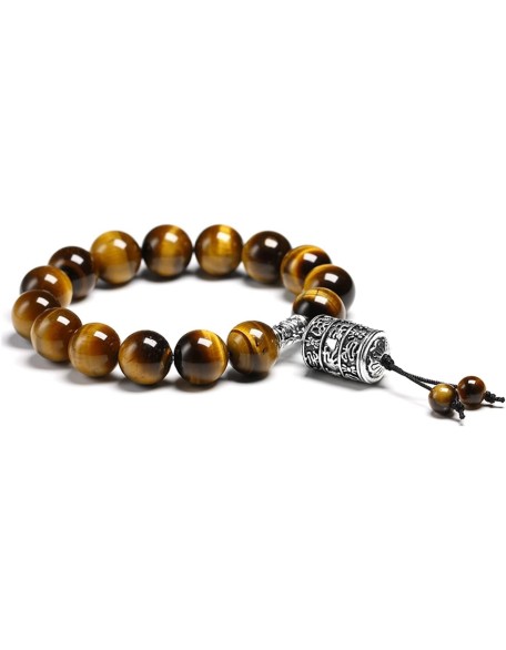 Natural A Grade Tiger Eye Stone 12MM Beads Buddhist Tibetan Buddha Strand Bracelet Vintage Charm Bracelets Men Women Handmade