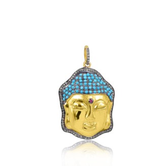 14K Yellow Gold Plated Buddha Pendant, Turquoise, Diamond, Pink Sapphire Buddha Pendant, Yellow Gold & Gray Plated Buddha Pendant