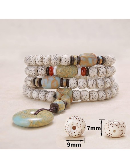 Handmade 108 Bodhi Seeds Mala Beads Tibetan Buddhist Prayer Beads Bracelet for Women with Agalmatolite Donut