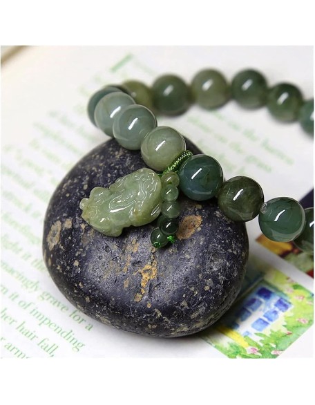 Buddhist Prayer Bead Bracelet,Buddha Meditation Beads Bangle,jewelry 10mm Jadeite Bracelet Oil green Pixiu Men and Women Charm Bracelets Beads Accessories Birthday Gift Green Bracelets (Color : Green)