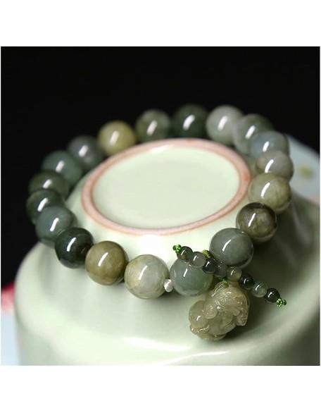 Buddhist Prayer Bead Bracelet,Buddha Meditation Beads Bangle,jewelry 10mm Jadeite Bracelet Oil green Pixiu Men and Women Charm Bracelets Beads Accessories Birthday Gift Green Bracelets (Color : Green)