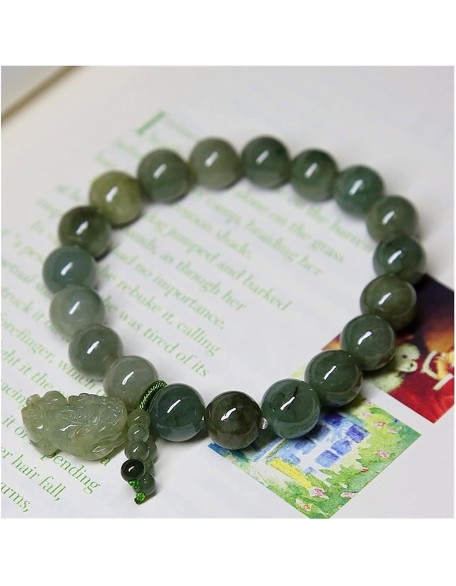 Buddhist Prayer Bead Bracelet,Buddha Meditation Beads Bangle,jewelry 10mm Jadeite Bracelet Oil green Pixiu Men and Women Charm Bracelets Beads Accessories Birthday Gift Green Bracelets (Color : Green)