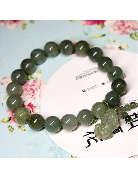 Buddhist Prayer Bead Bracelet,Buddha Meditation Beads Bangle,jewelry 10mm Jadeite Bracelet Oil green Pixiu Men and Women Charm Bracelets Beads Accessories Birthday Gift Green Bracelets (Color : Green)