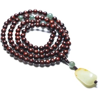 Buddhist Prayer Bead Bracelet,Buddha Meditation Beads Bangle,108 Prayer Beads Natural Sandalwood with Jade Pendant Tibetan Buddhist Bead Necklace Jewelry(Color:A)