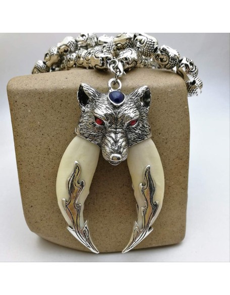 Car Hanging,Car Pendant,Car Ornament,Wolf Tooth Craft Pendant Necklace Dog Teeth Statues Sculptures Evil Protect Peace Men Born Year Gifts Buddha Head Chain Art Decorative Object