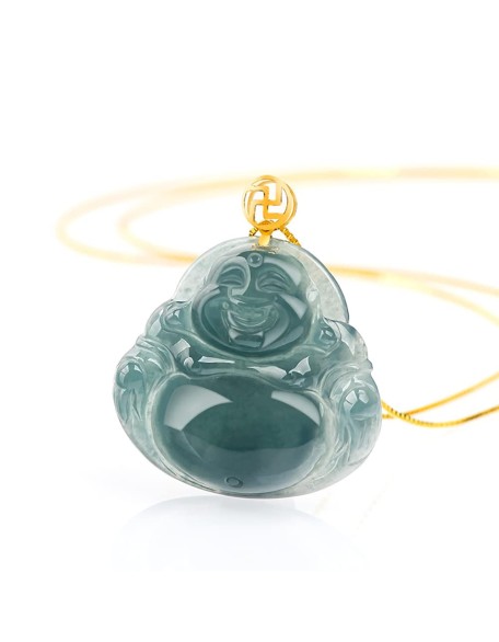 S925 Silver Natural Jadeite Buddha Pendant Women's Luxury Jade Necklace with 18 inch Chain Lucky Jewelry Gift for Her