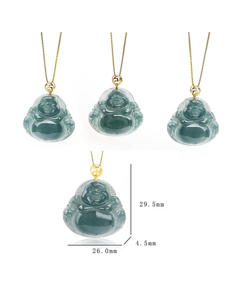 S925 Silver Natural Jadeite Buddha Pendant Women's Luxury Jade Necklace with 18 inch Chain Lucky Jewelry Gift for Her