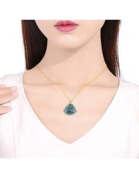 S925 Silver Natural Jadeite Buddha Pendant Women's Luxury Jade Necklace with 18 inch Chain Lucky Jewelry Gift for Her