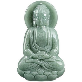 Natural Grade A Jade Jadeite Bean green three-dimensional Buddha Amitabha ice seed jade pendant Statue of Buddha men and women pendant