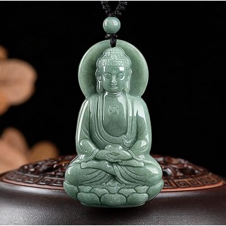 Natural Grade A Jade Jadeite Bean green three-dimensional Buddha Amitabha ice seed jade pendant Statue of Buddha men and women pendant