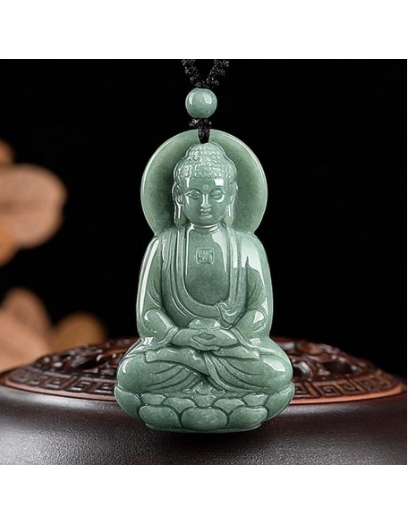 Natural Grade A Jade Jadeite Bean green three-dimensional Buddha Amitabha ice seed jade pendant Statue of Buddha men and women pendant