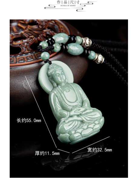 Natural Grade A Jade Jadeite Bean green three-dimensional Buddha Amitabha ice seed jade pendant Statue of Buddha men and women pendant