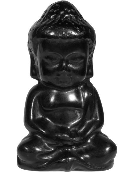 Rockcloud Pocket Stone Baby Buddha Crystal Statue for Home Decoration Zen Garden Spiritual Feng Shui Figurine, Black Obsidian