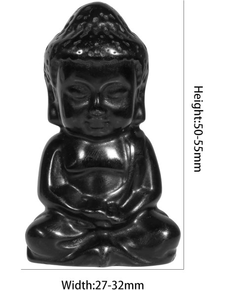 Rockcloud Pocket Stone Baby Buddha Crystal Statue for Home Decoration Zen Garden Spiritual Feng Shui Figurine, Black Obsidian