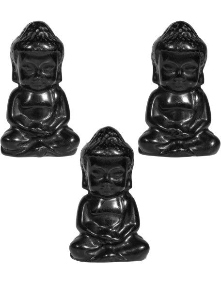 Rockcloud Pocket Stone Baby Buddha Crystal Statue for Home Decoration Zen Garden Spiritual Feng Shui Figurine, Black Obsidian