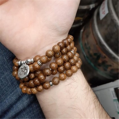 mala Beads,Rosary Beads, 1 Pc Multilayer Wood Beads Lotus Tibetan Buddha Charm Rosary Bracelet for Women Men Jewelry-OM (Color : Om) (Color : Buddha Short)