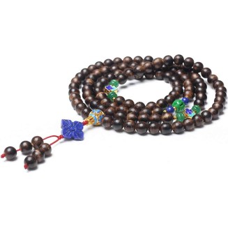 mala beads,Rosary beads, 108 Prayer Beads Bracelet 8MM Natural Agarwood Tibetan Buddhist Buddha Mala Meditation Bead Bracelet/Necklace With lapis lazuli flower pendant Jewelry Gift ( Color : Beaded )