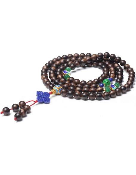 mala beads,Rosary beads, 108 Prayer Beads Bracelet 8MM Natural Agarwood Tibetan Buddhist Buddha Mala Meditation Bead Bracelet/Necklace With lapis lazuli flower pendant Jewelry Gift ( Color : Beaded )